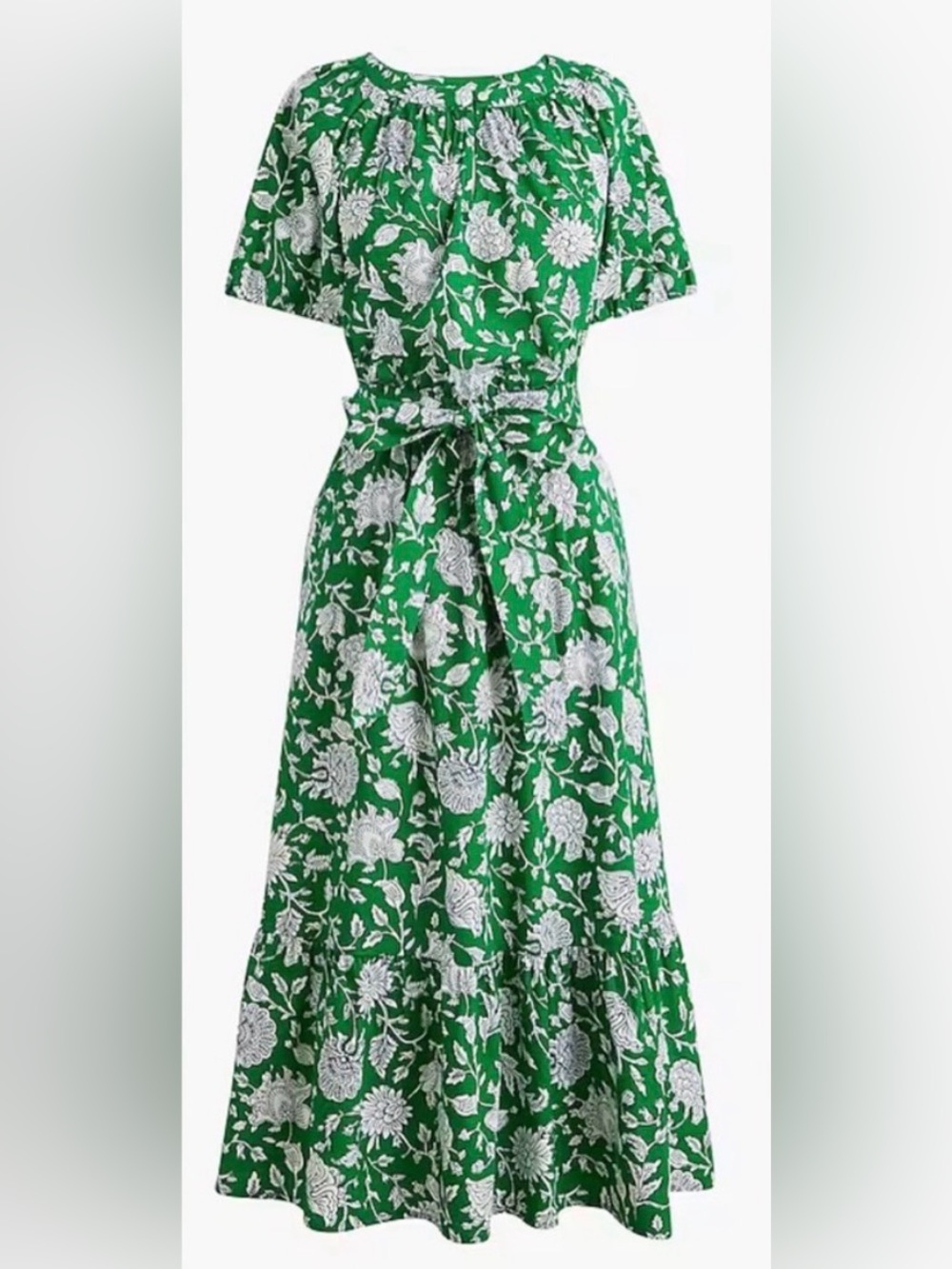 JCrew Green Floral Tie-Waist Maxi Dress - Elegant Women’s Summer Dress Size 2